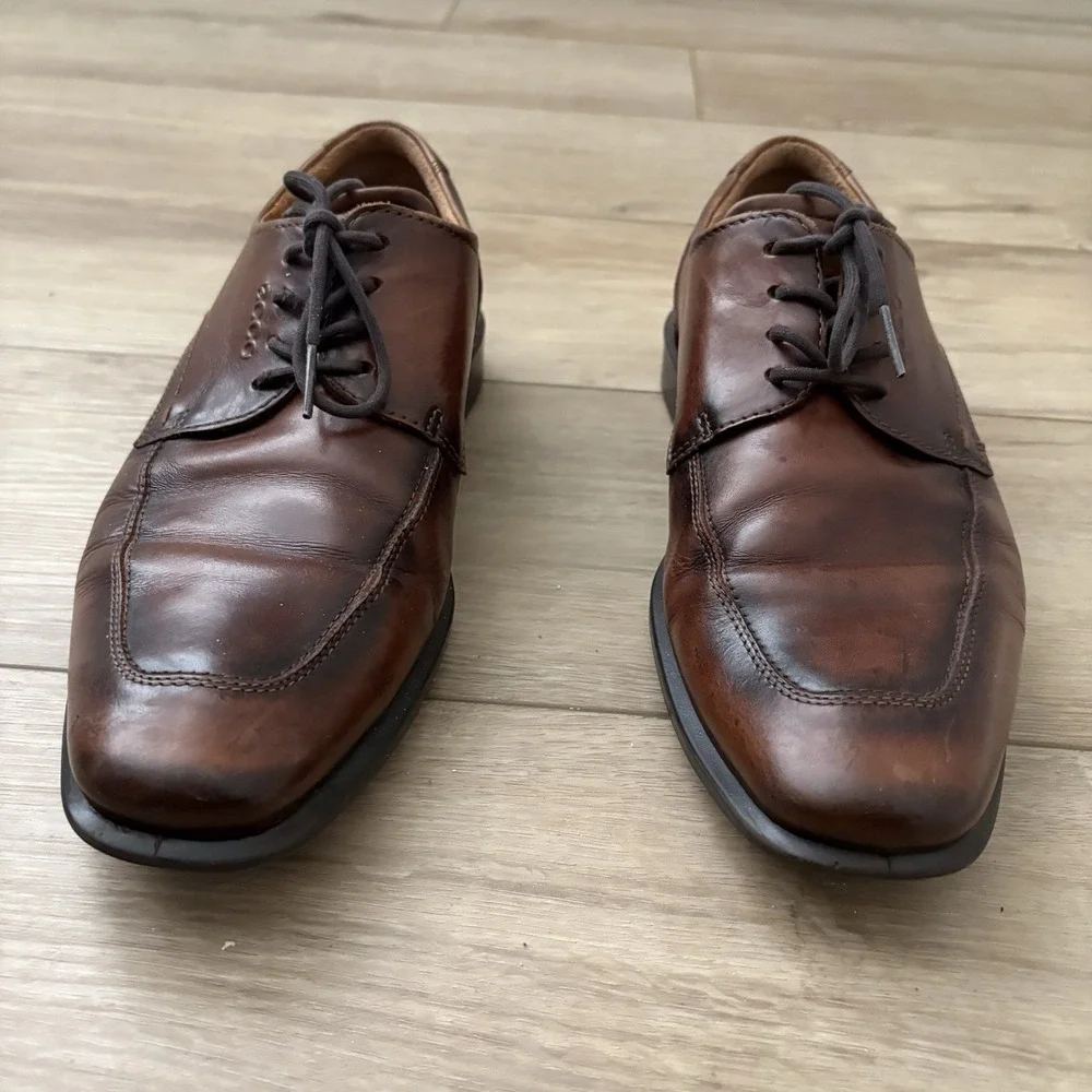 Ecco Men's Brown Oxford Tie Shoes Size 41‎ US 8.5 Extra Width Comfort Shank